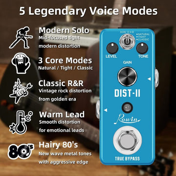 Rowin Distortion II Guitar Effect Pedal True Bypass - Imported from UK